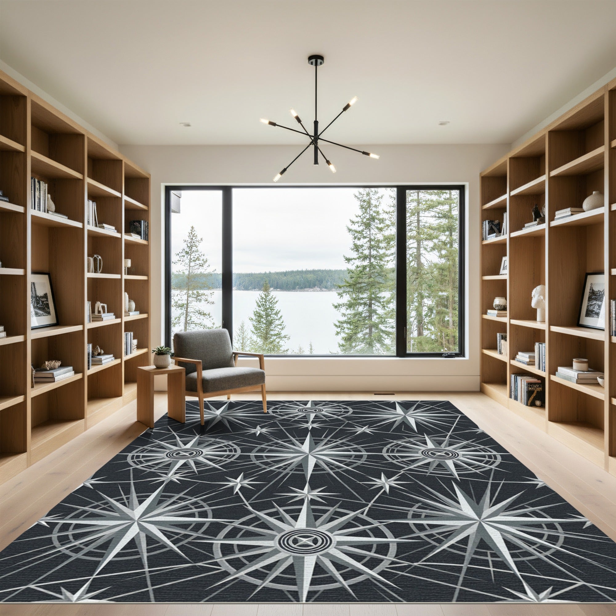 Silver Starburst Compass Rose Rug