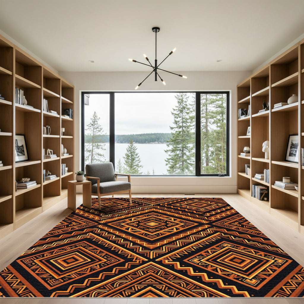 Golden Amber Geometric Tribal Diamond Rug