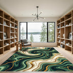 Emerald and Gold Liquid Marble Swirl Rug