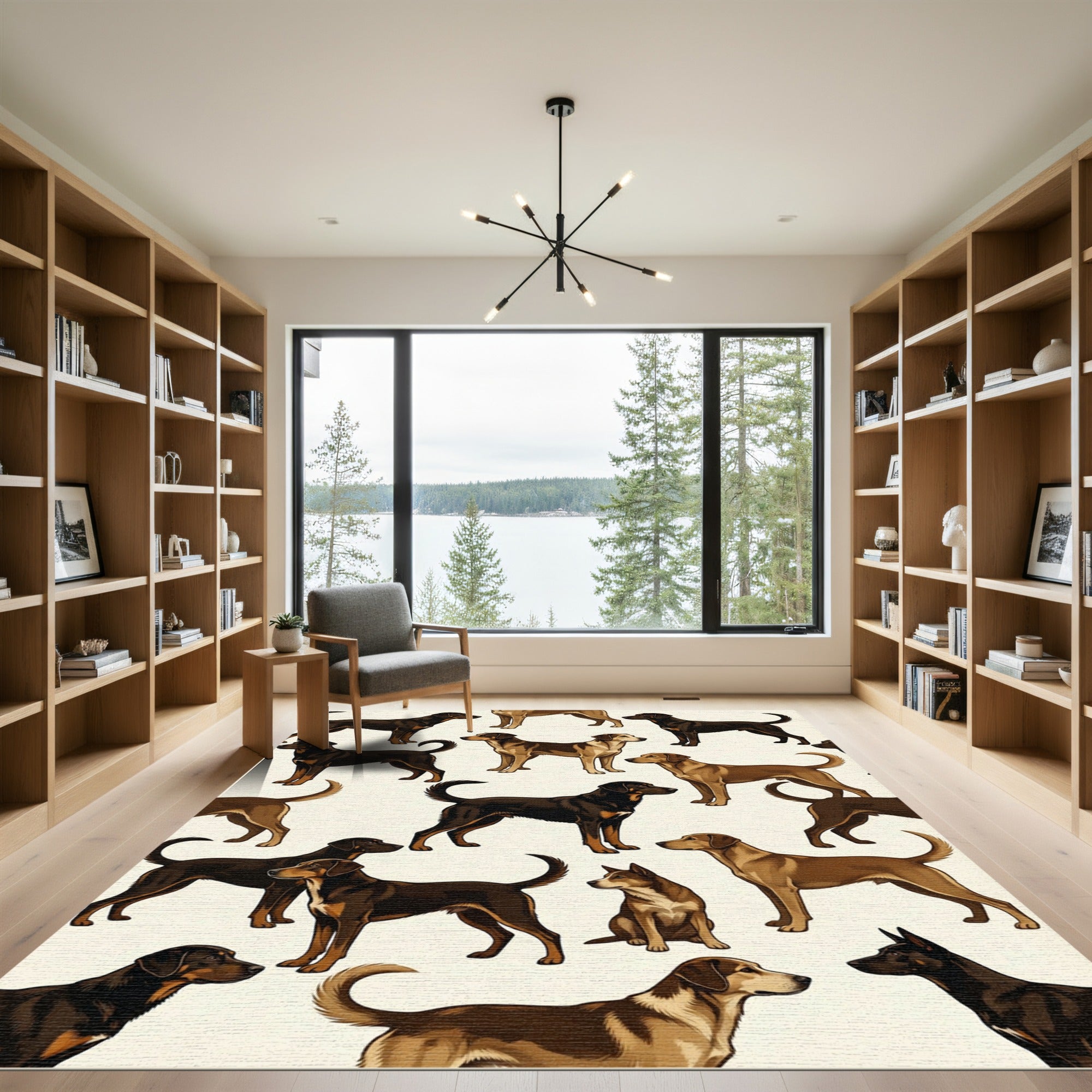 Charming Earth Tone Canine Portraits Rug