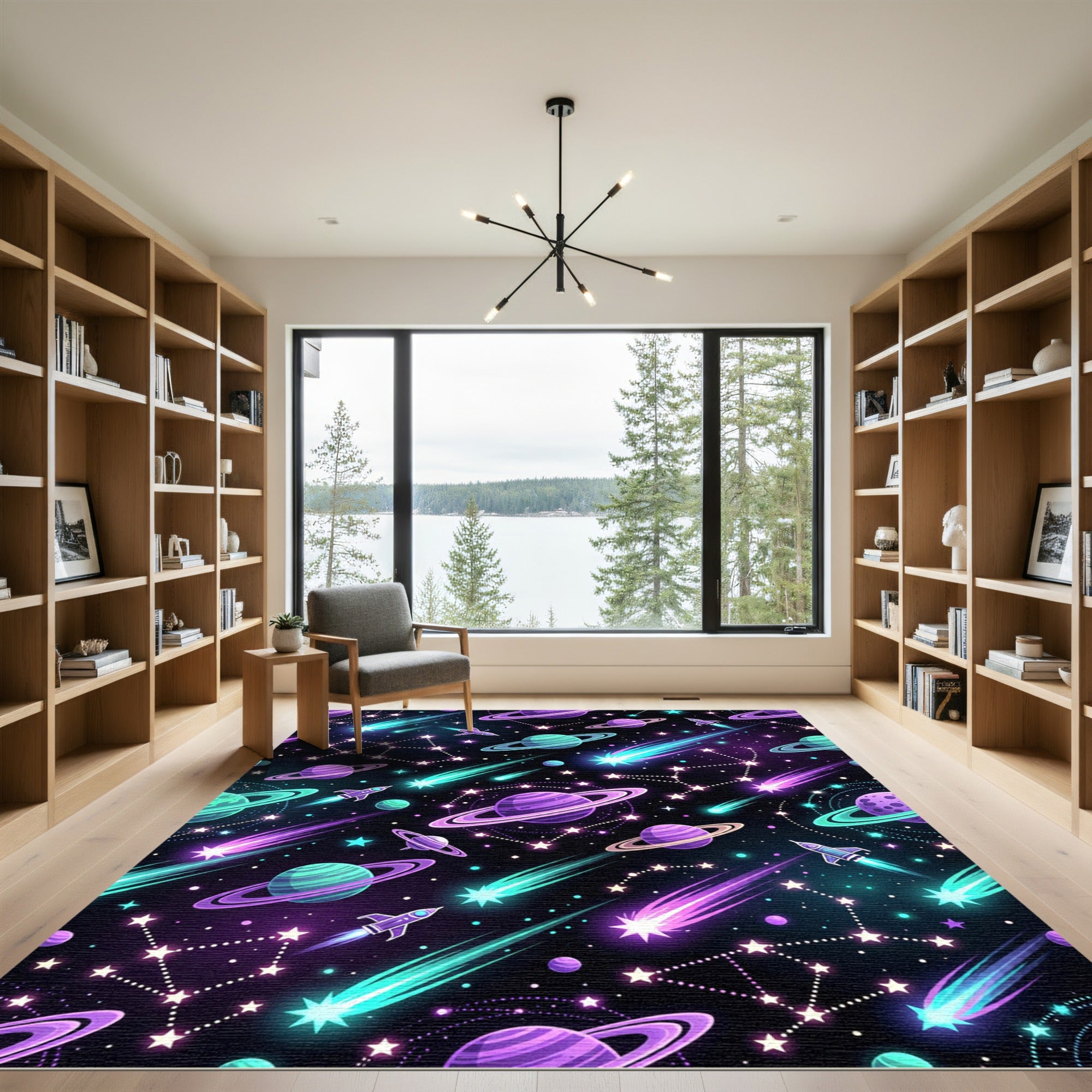 Neon Cosmic Planet Galaxy Starry Sky Rug