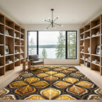 Golden Trellis Floral Damask Medallion Rug