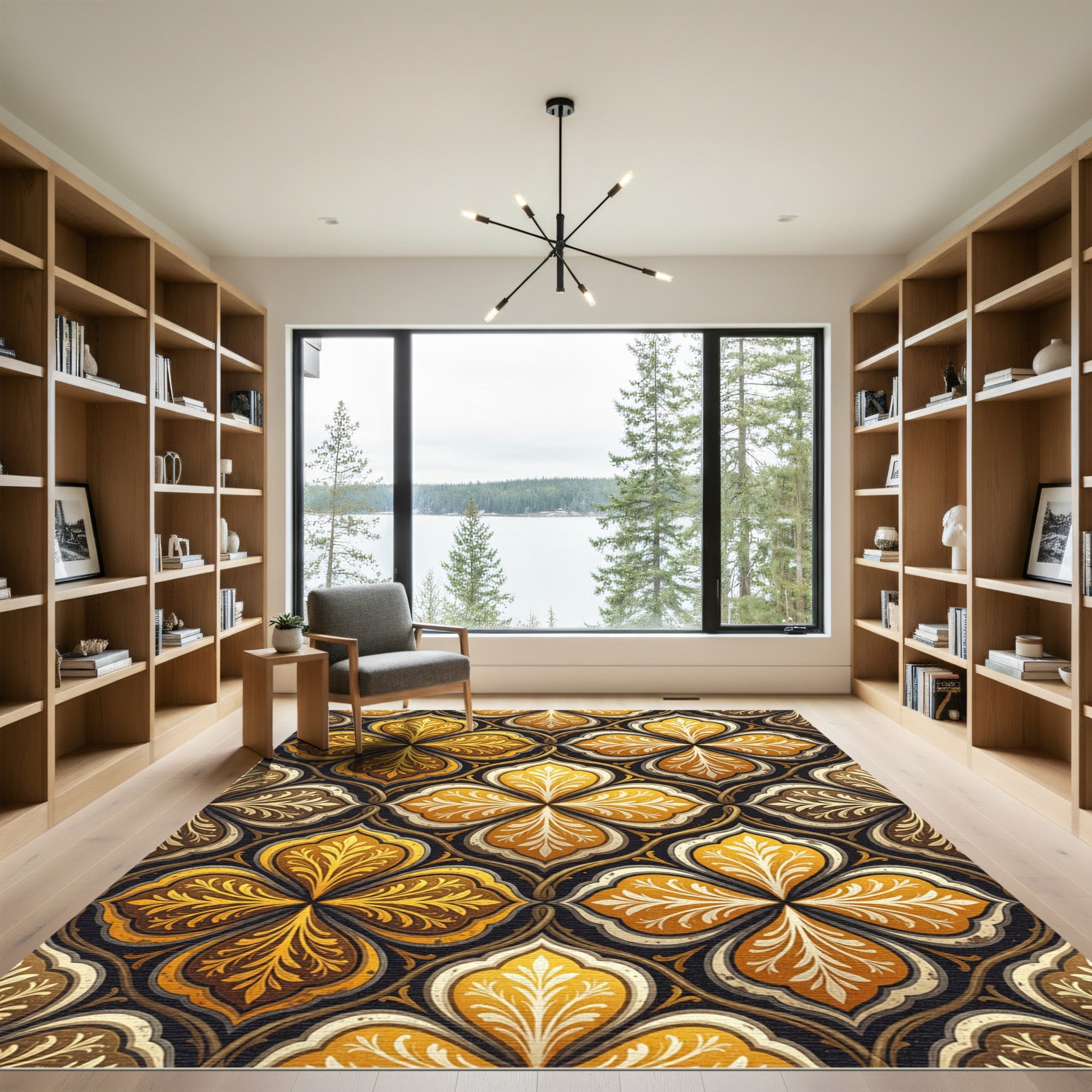 Golden Trellis Floral Damask Medallion Rug