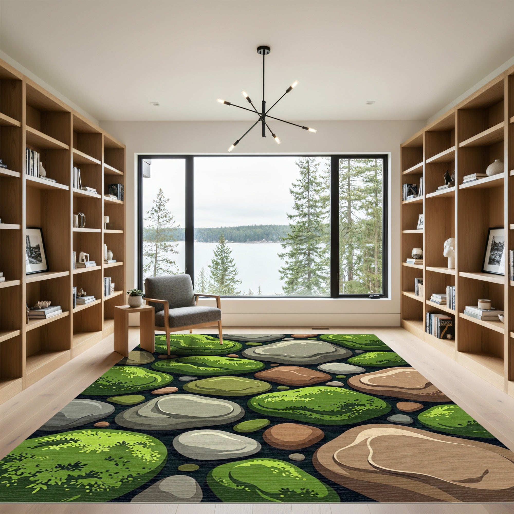 Green Mossy Pebbles Nature Composition Rug