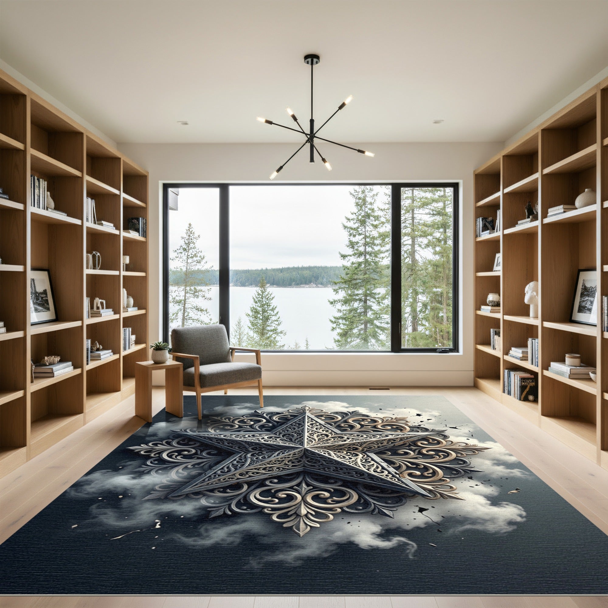 Ornate Silver Filigree Star Rug