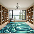 Dynamic Azure Ocean Wave Swirl Rug