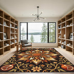 Golden Pomegranate Medallion Floral Earthy Scroll Rug