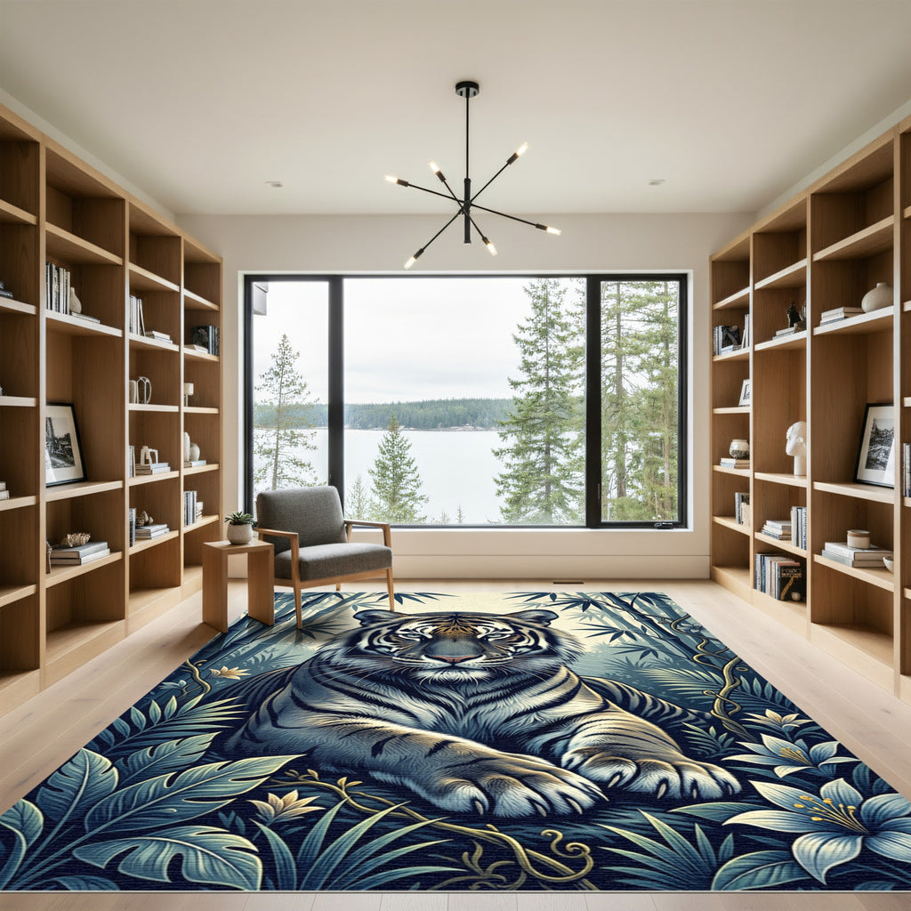 Serene Tiger Bamboo Jungle Bloom Rug