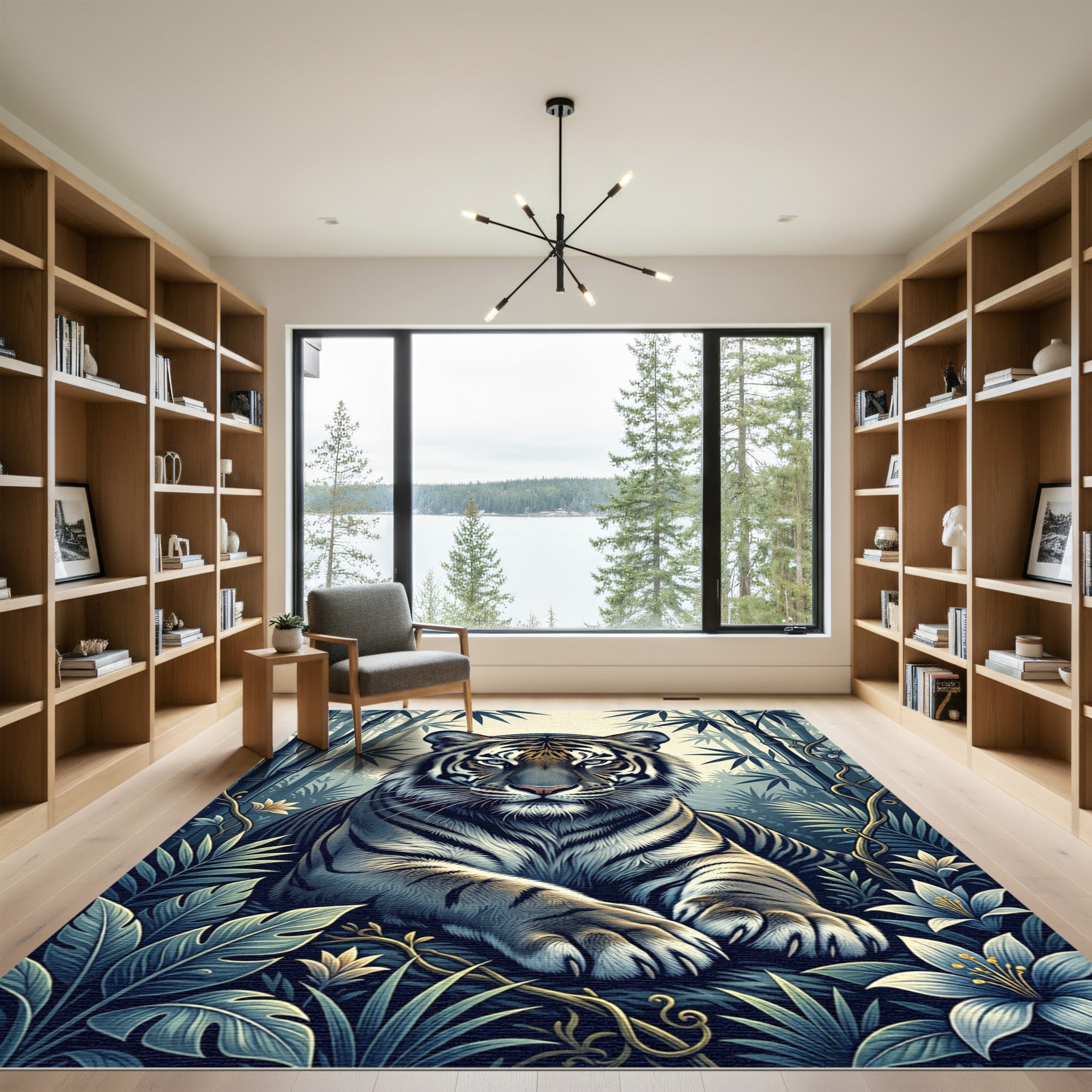 Serene Tiger Bamboo Jungle Bloom Rug