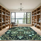 Pale Teal Floral Acanthus Swirl Rug