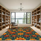Fiery Orange Marigold Floral Garland Rug
