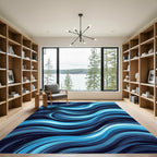 Deep Blue Oceanic Wave Strokes Rug