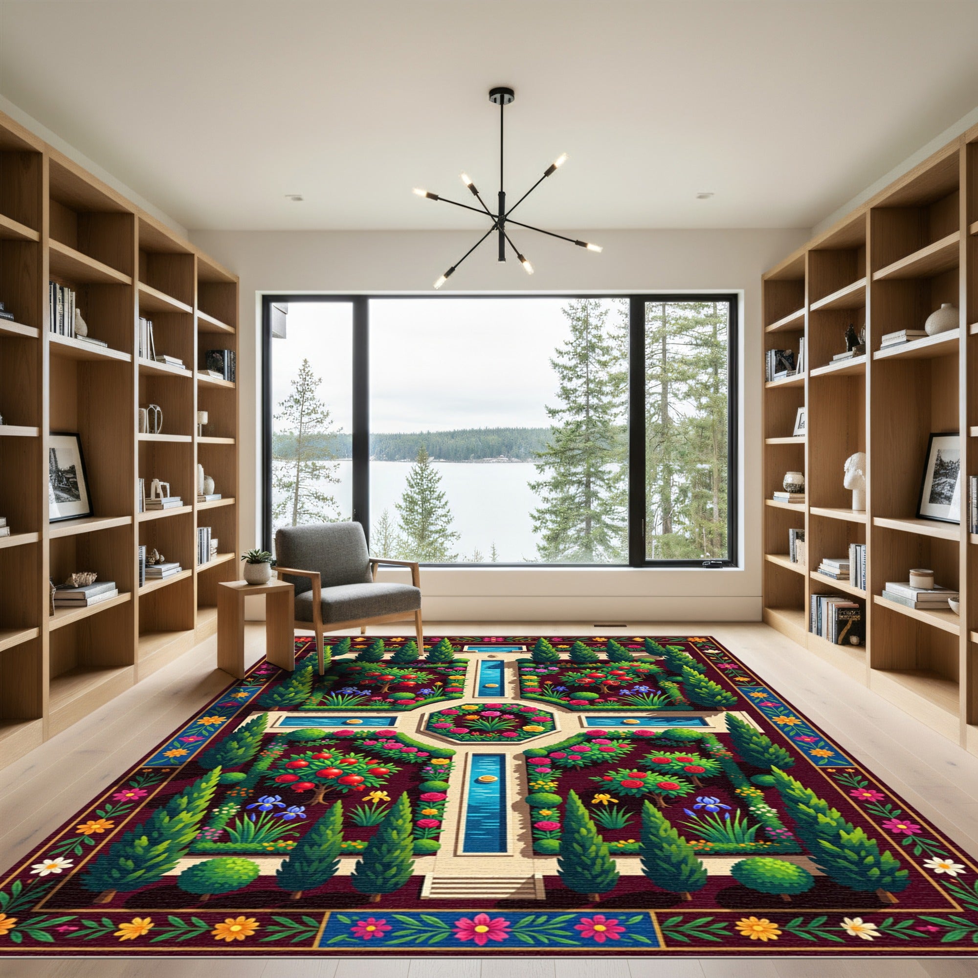 Symmetrical Pomegranate Orchard Botanical Landscape Rug