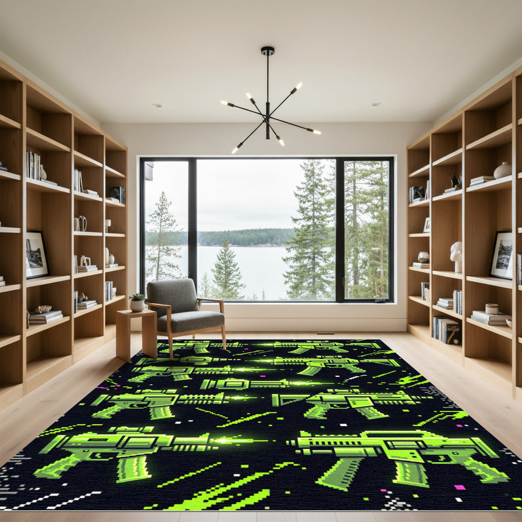 Neon Pixelated Laser Tactical Graphic Rug