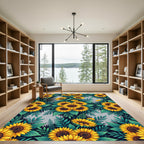 Vibrant Yellow Sunflower Floral Bouquet Rug