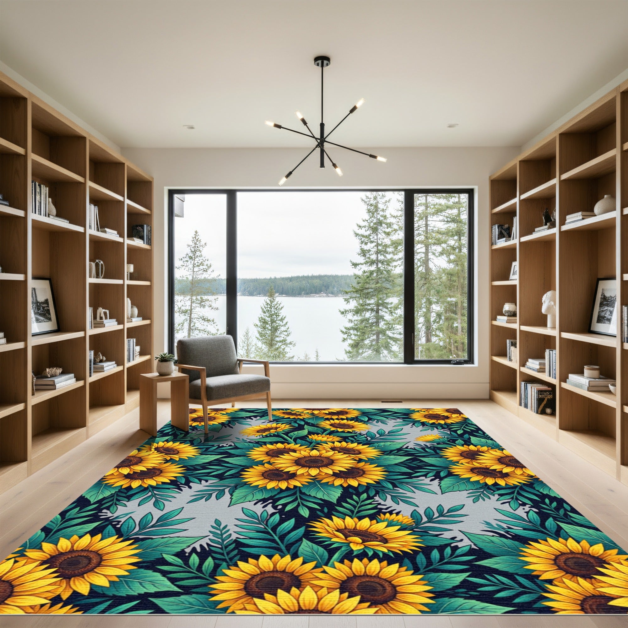 Vibrant Yellow Sunflower Floral Bouquet Rug