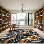 Metallic Gold and Silver Abstract Wave Rug