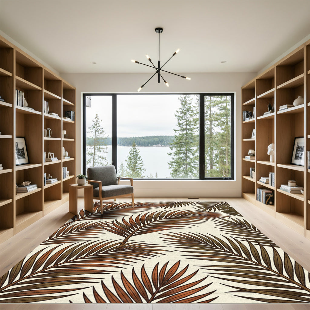 Earthy Brown Tropical Palm Fronds Rug