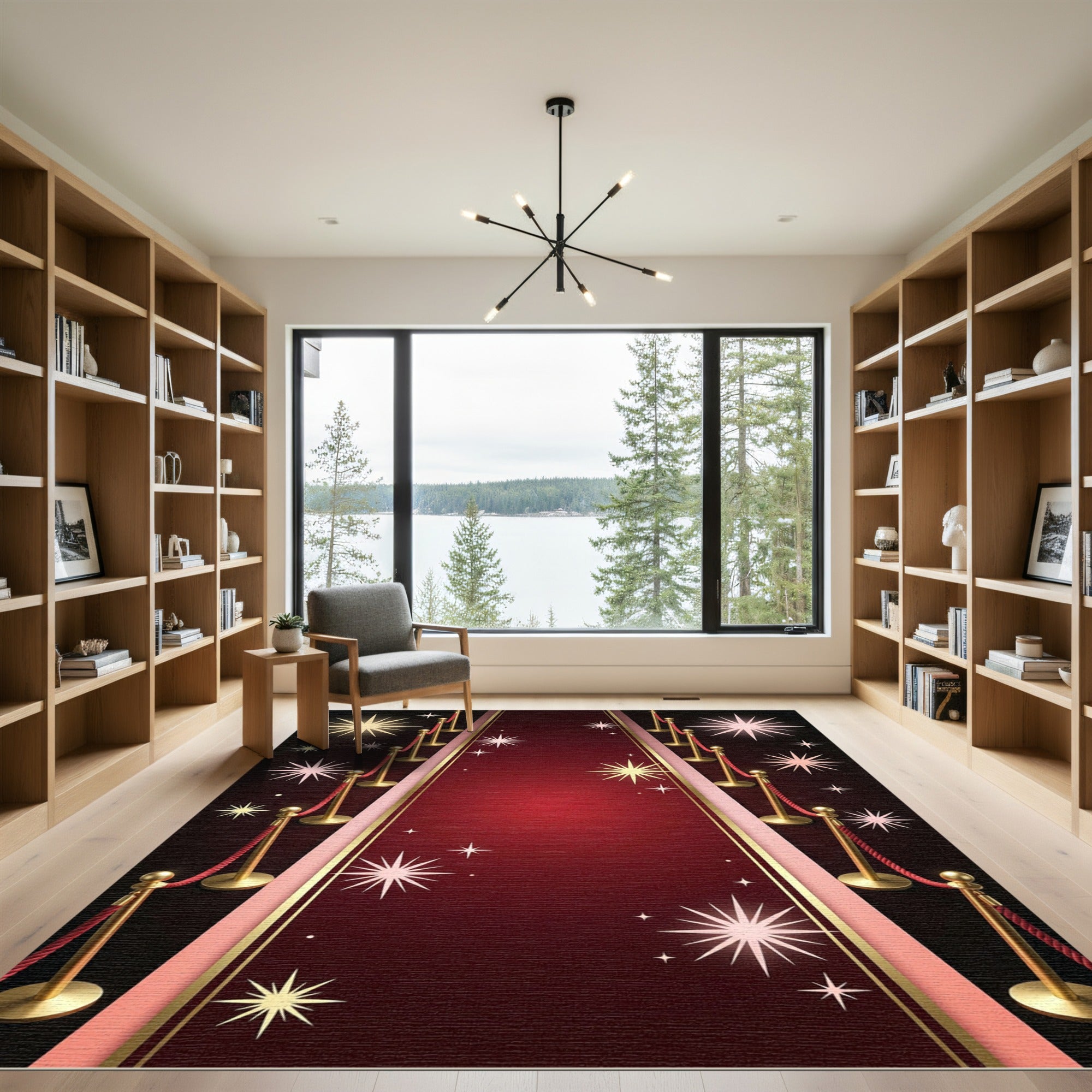 Elegant Crimson Velvet Starry Rug