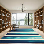 Coastal Deep Blue Abstract Stripe Layer Rug
