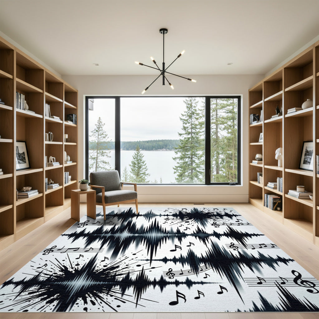 Monochrome Abstract Musical Wave Fragment Art Rug
