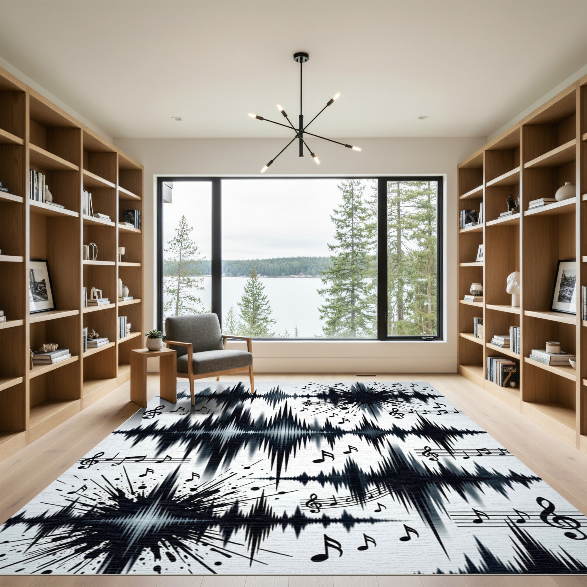 Monochrome Abstract Musical Wave Fragment Art Rug