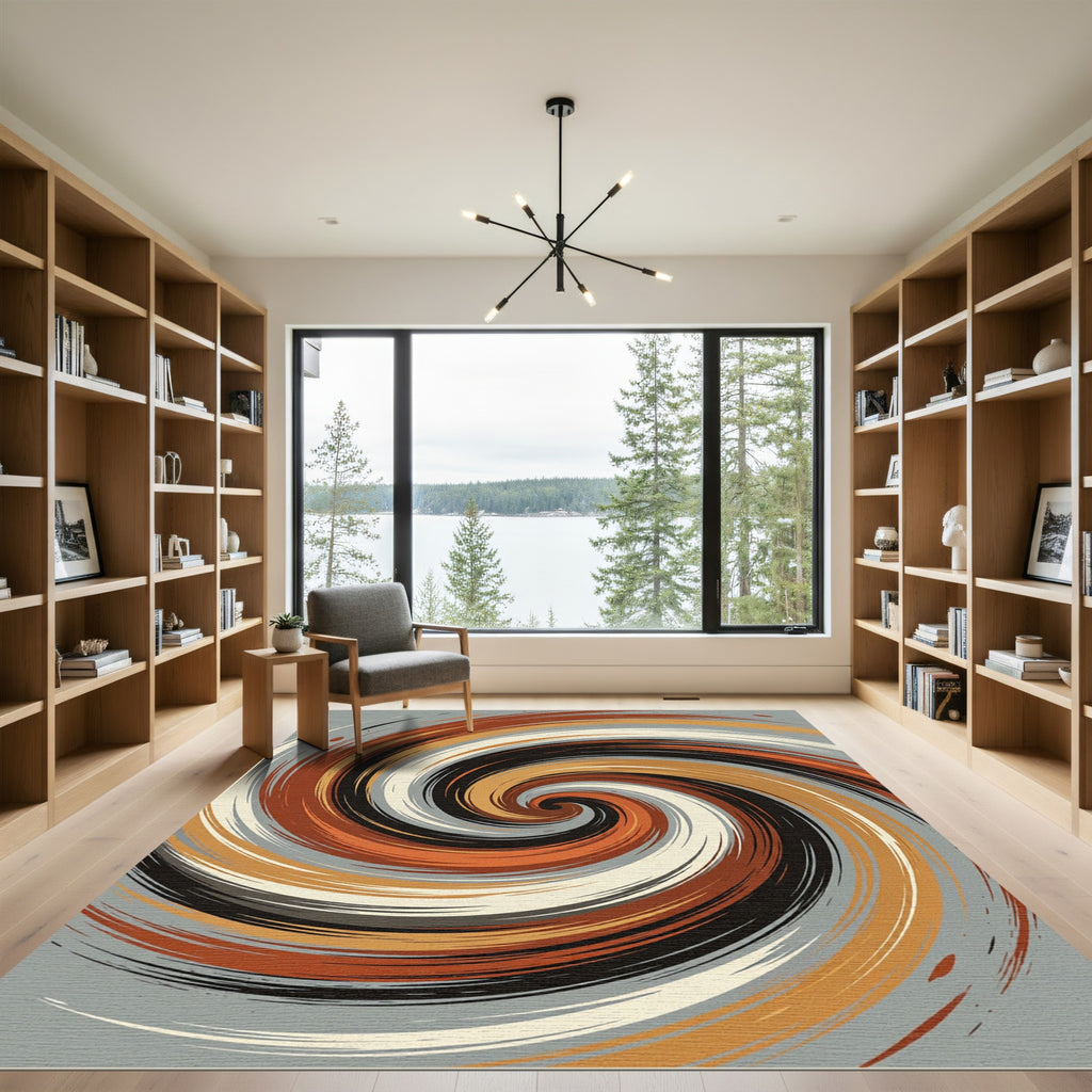 Modern Earthy Tone Spiral Vortex Rug