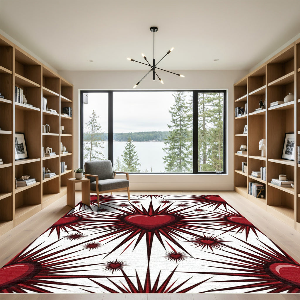 Crimson Heartburst Symmetry Rug