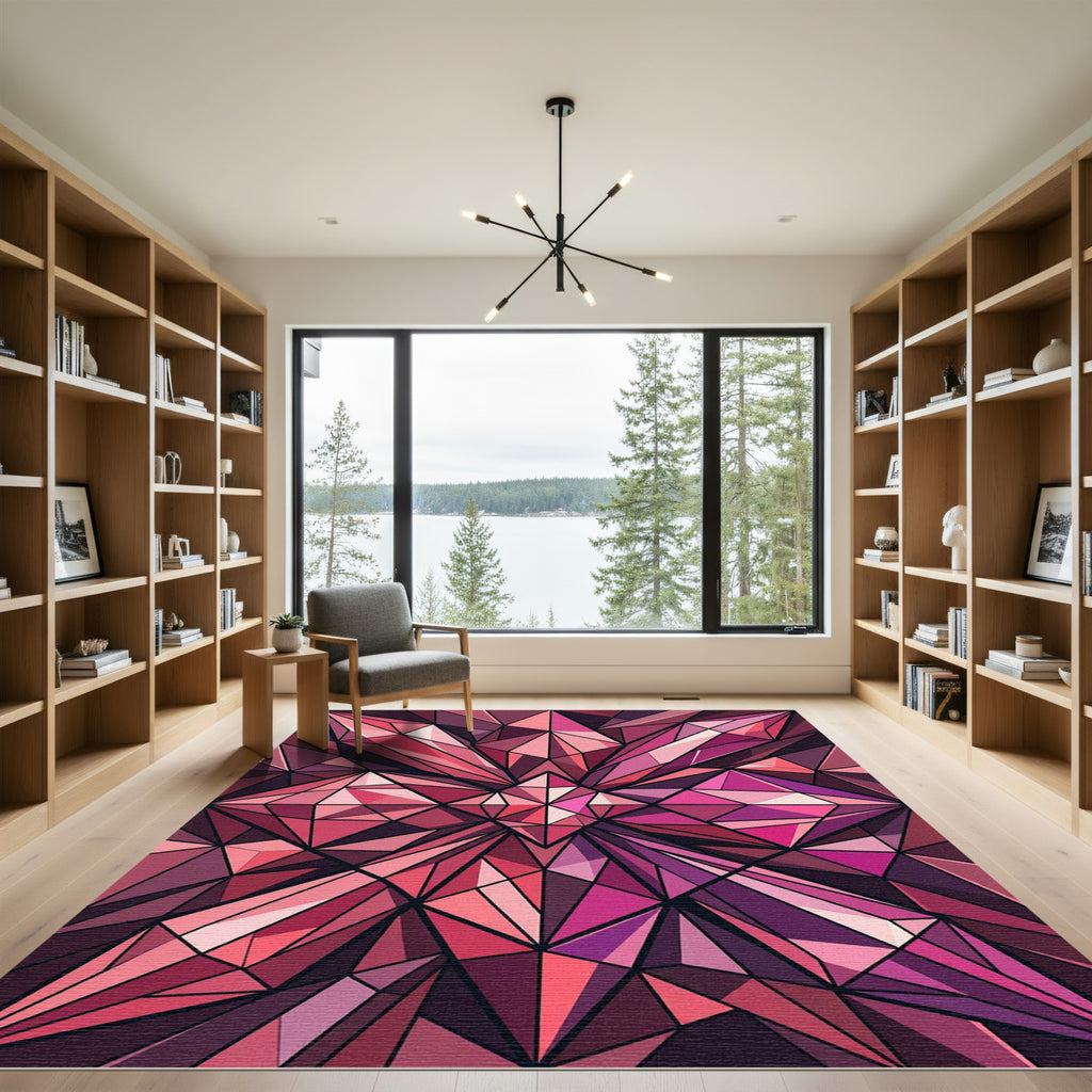 Modern Geometric Magenta Crystal Facet Rug