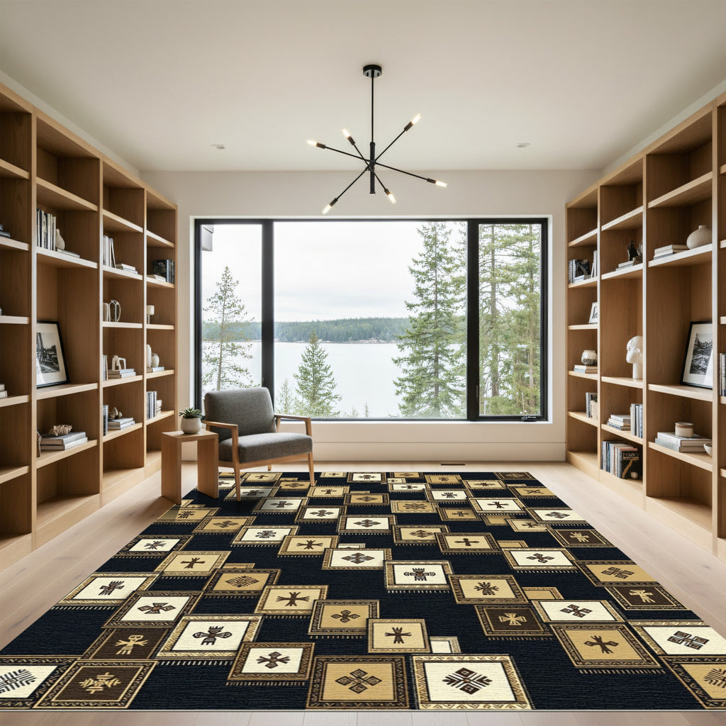 Golden Ethnic Symbols Mosaic Rug