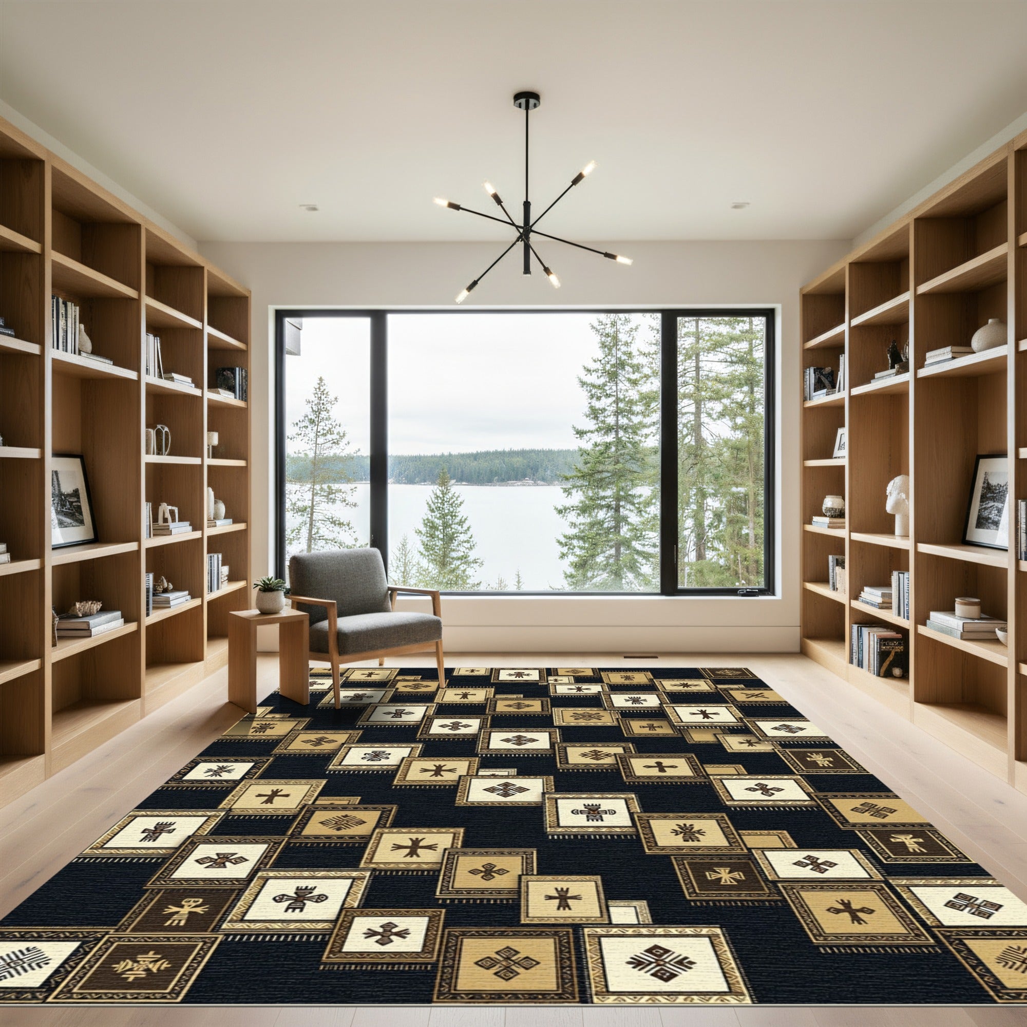 Golden Ethnic Symbols Mosaic Rug