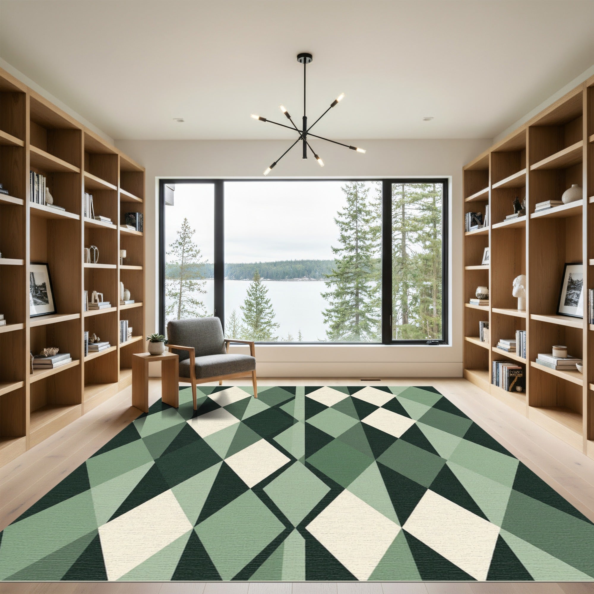 Sage Green Geometric Interlocking Diamond Rug