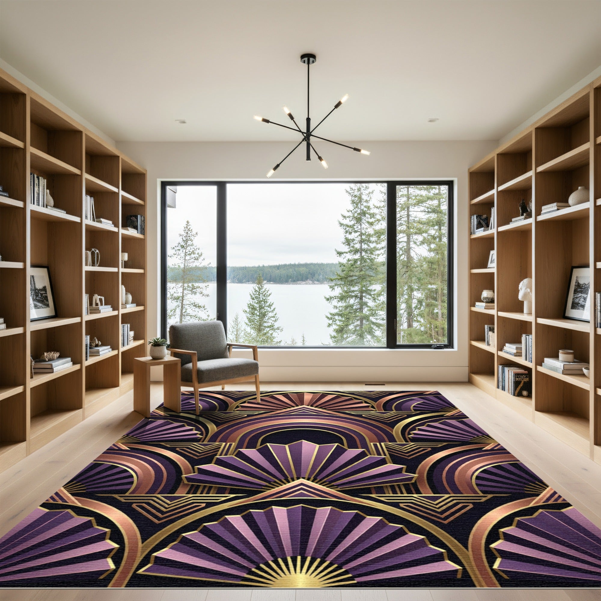 Art Deco Purple Gold Fan Arch Rug