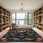 Artisanal Navy and Bronze Lotus Medallion Rug