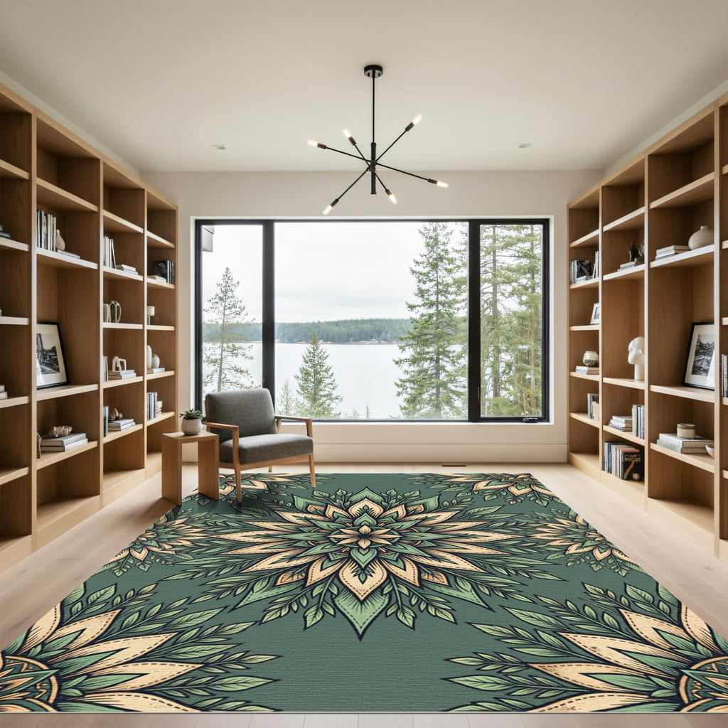 Sage Floral Medallion Boho Foliage Rug