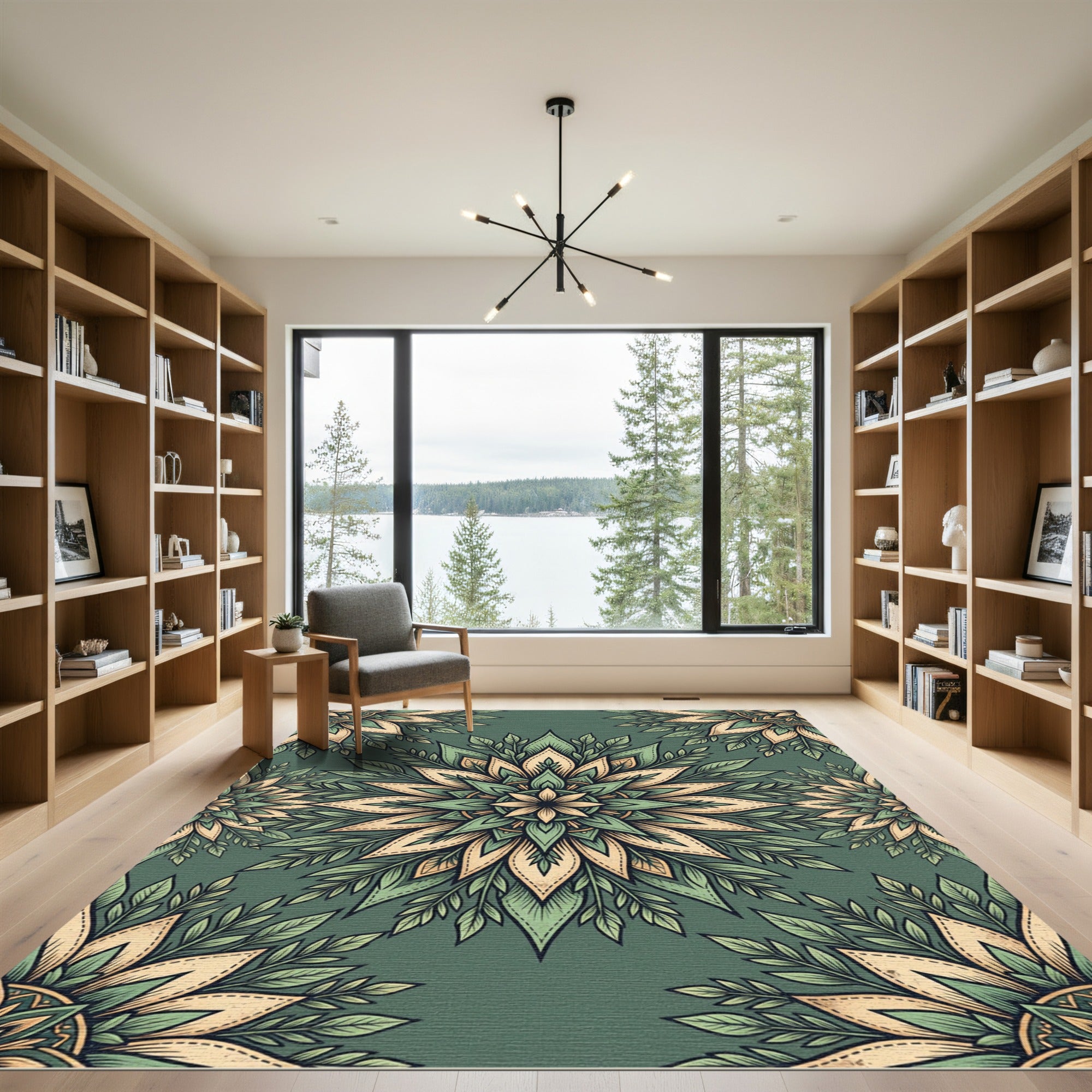 Sage Floral Medallion Boho Foliage Rug