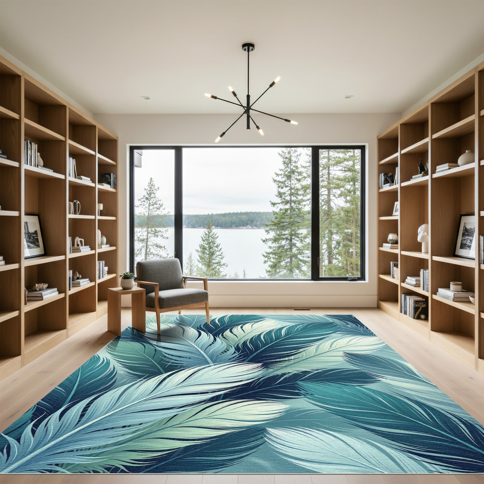 Coastal Blue Feathered Cascade Rug