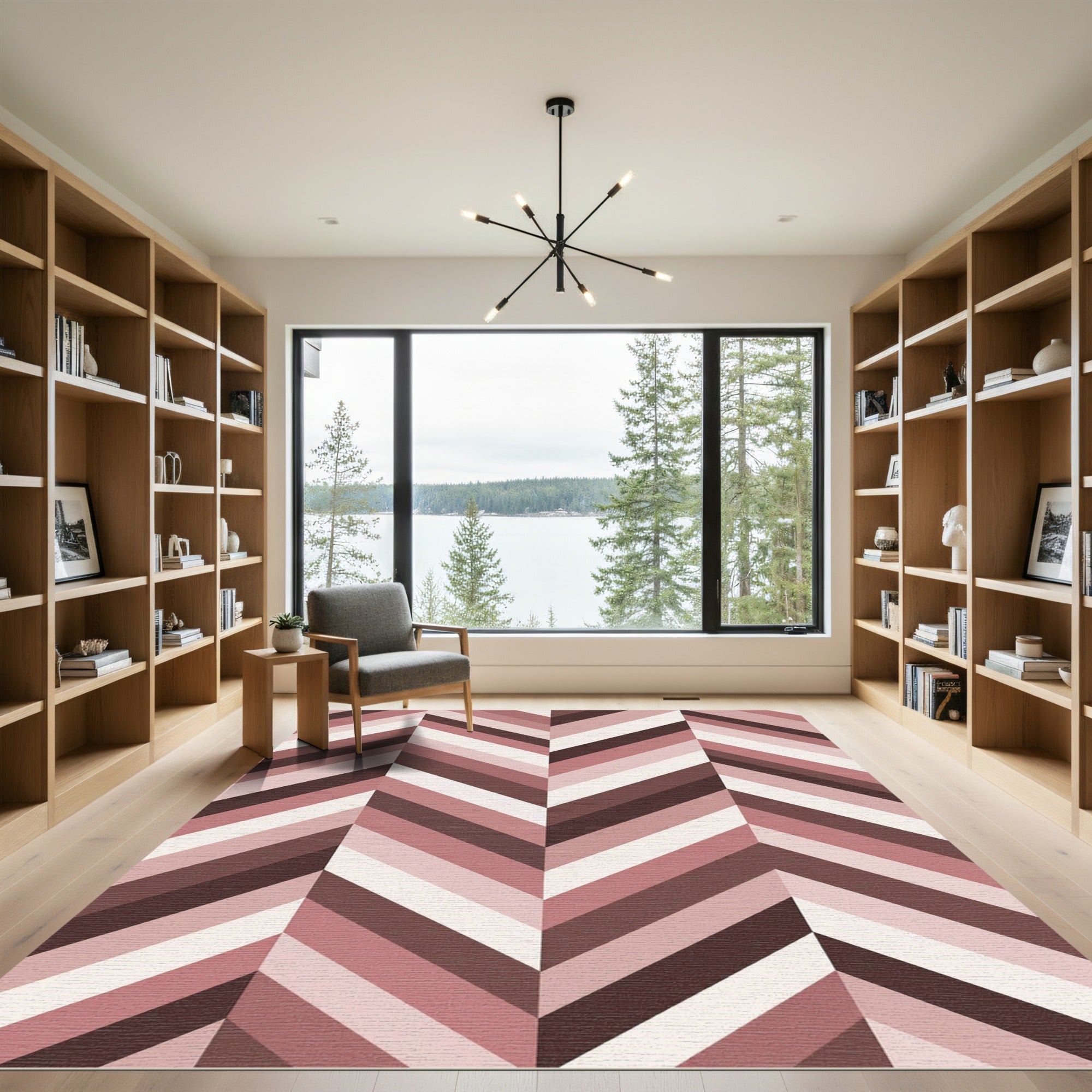 Blush and Cocoa Herringbone Chevron Rug