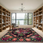 Dark Floral Bouquet Classic Rose Arrangement Rug