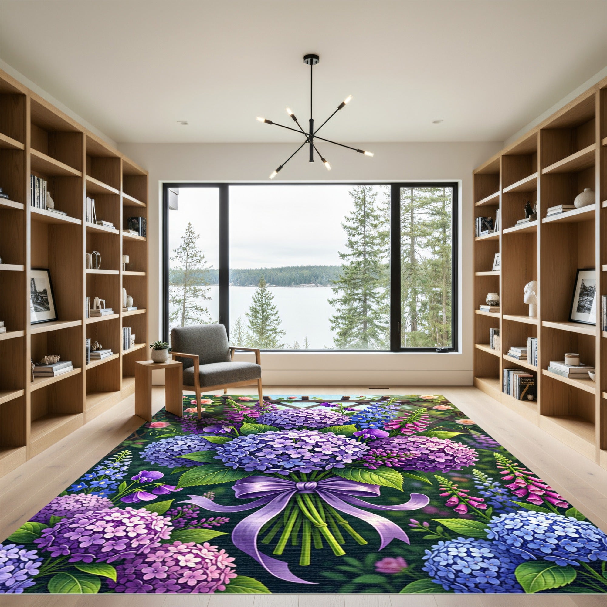 Purple Hydrangea Botanical Garden Bouquet Rug