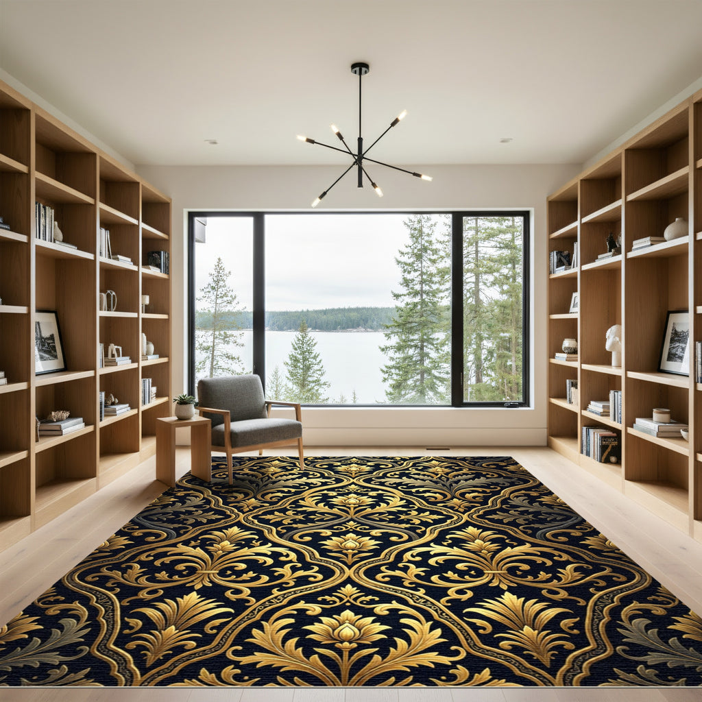 Antique Gold Elaborate Floral Scroll Rug