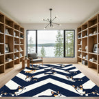 Navy Chevron Corgi Geometric Illustration Rug