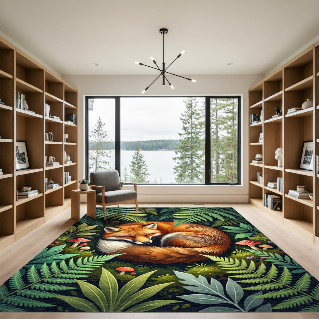 Sleeping Red Fox Woodland Fern Rug