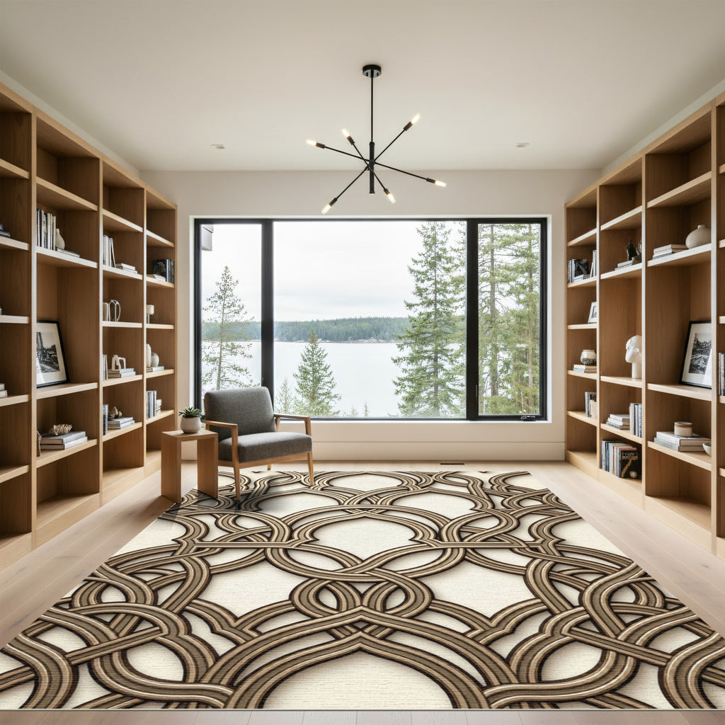 Interlocking Geometrical Arches Neutral Tone Rug