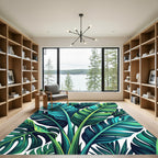 Emerald Teal Tropical Leaf Canopy Rug