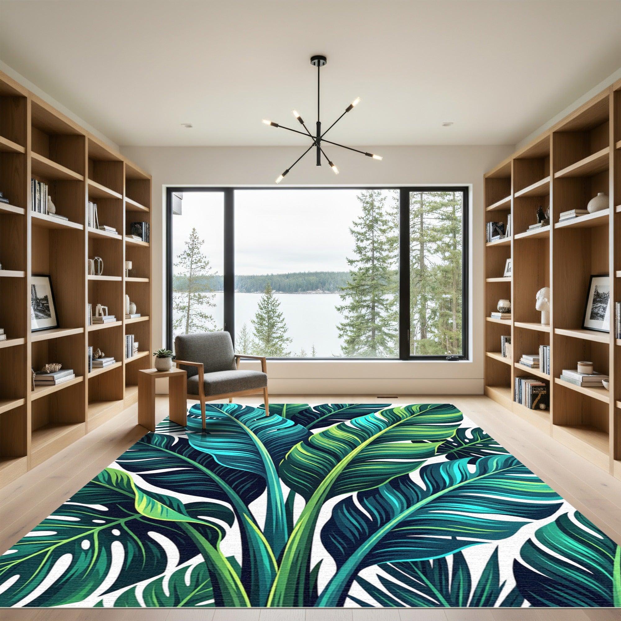 Emerald Teal Tropical Leaf Canopy Rug