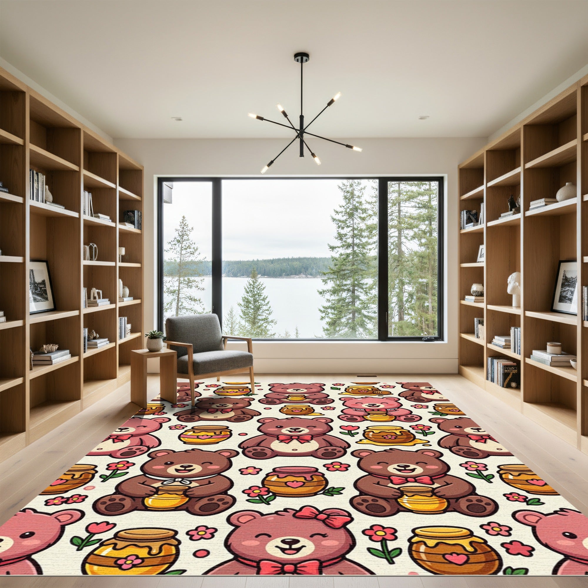 Cheerful Teddy Bear and Honey Pot Rug