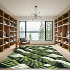 Geometric Olive Green Stepped Pyramid Rug