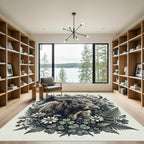 Highland Cattle Fern Clover Botanical Illustration Rug