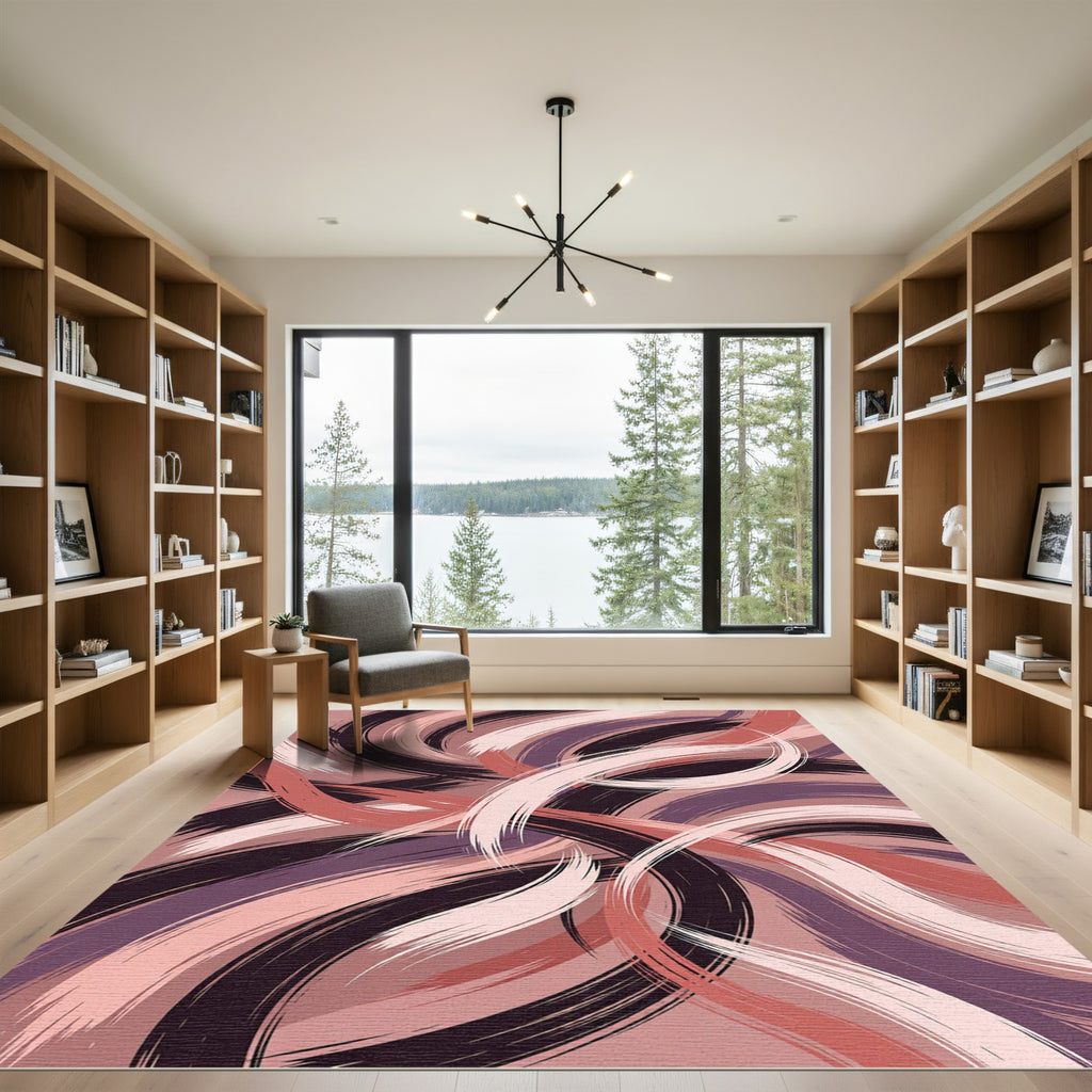 Mauve Blush Brushstroke Swirl Rug